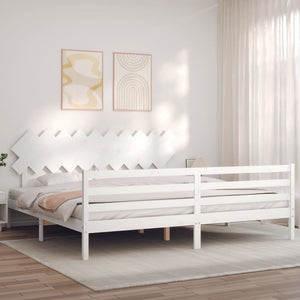 Massivholzbett Weiß 200x200 cm mit Kopfteil