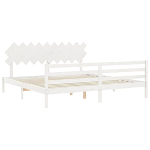 Massivholzbett Weiß 200x200 cm mit Kopfteil
