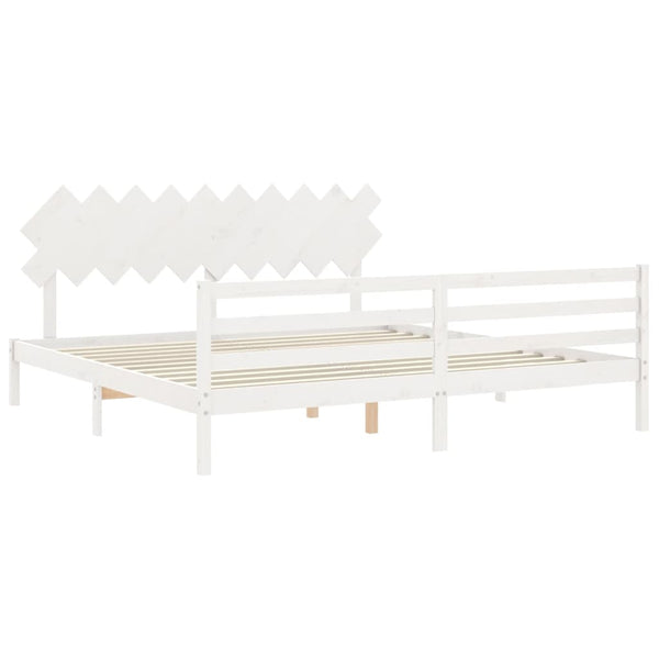 Massivholzbett Weiß 200x200 cm mit Kopfteil