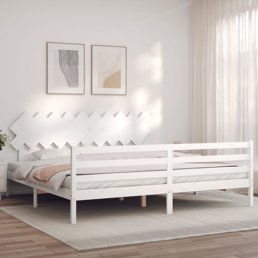 Massivholzbett Weiß 200x200 cm mit Kopfteil