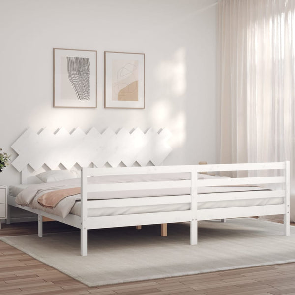 Massivholzbett Weiß 200x200 cm mit Kopfteil