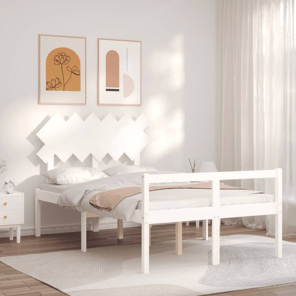 vidaXL Lit senior avec tête de lit Blanc Bois massif