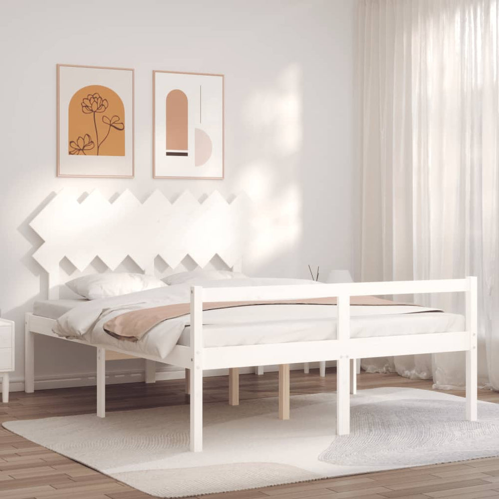vidaXL Lit senior avec tête de lit 140x200 cm Blanc Bois massif