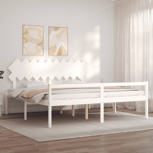 vidaXL Lit pour personnes âgées avec tête de lit 200x200 cm Blanc Bois massif