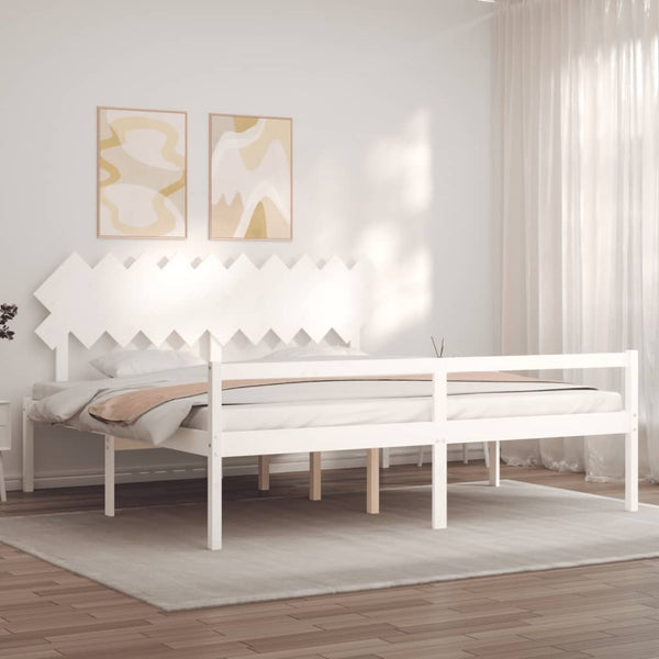 vidaXL Lit pour personnes âgées avec tête de lit 200x200 cm Blanc Bois massif