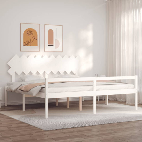 vidaXL Lit pour personnes âgées avec tête de lit 200x200 cm Blanc Bois massif