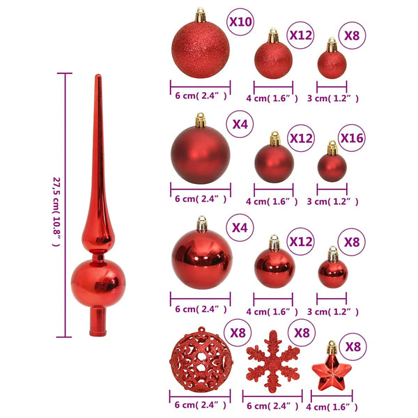 Weihnachtskugel Set Rot, 111-teilig