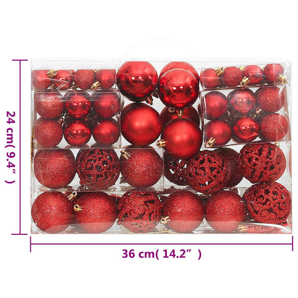 Weihnachtskugel Set Rot, 111-teilig