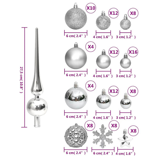 Weihnachtskugel-Set Silber 111-teilig
