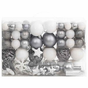 Weihnachtskugel Set Weiß/Grau, 111-teilig