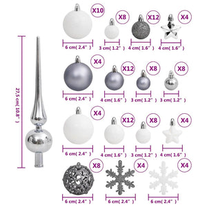 Weihnachtskugel Set Weiß/Grau, 111-teilig