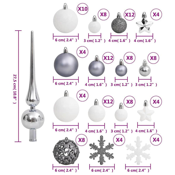 Weihnachtskugel Set Weiß/Grau, 111-teilig