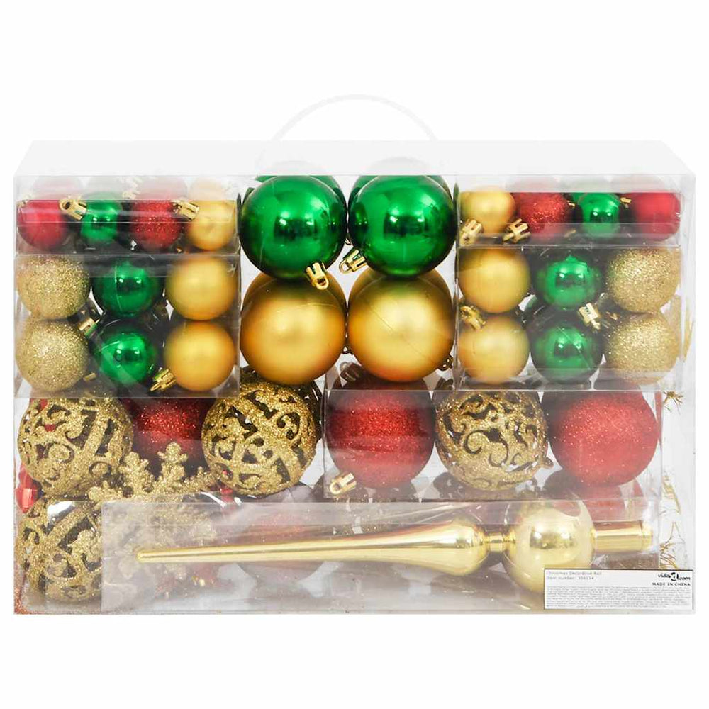 Weihnachtskugeln Set Rot Grün Gold 112-teilig