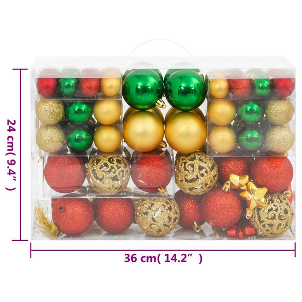 Weihnachtskugeln Set Rot Grün Gold 112-teilig