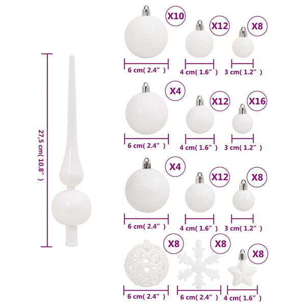 111-tlg. Weihnachtskugel Set Weiß