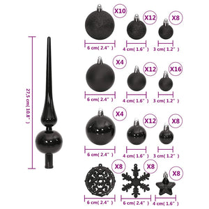 111-tlg. Weihnachtskugel-Set Schwarz