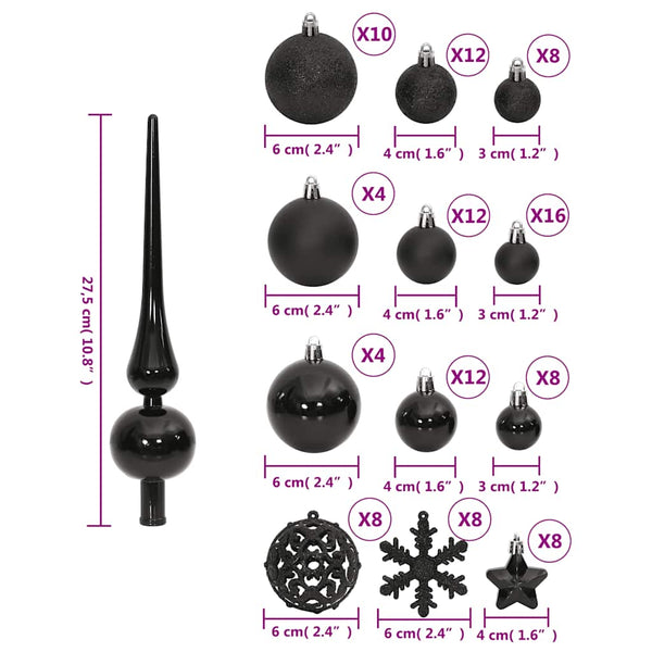111-tlg. Weihnachtskugel-Set Schwarz