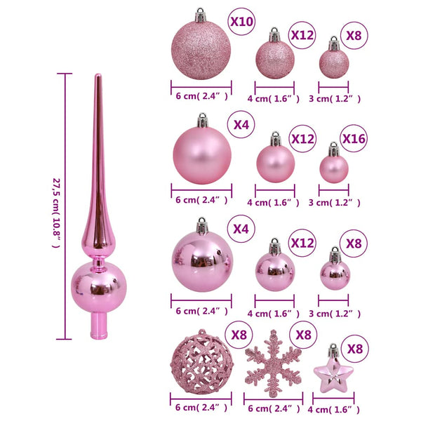 vidaXL 111-piece Christmas Ball Set Pink Polystyrene