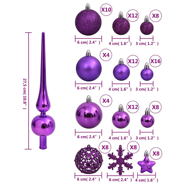 Lila Weihnachtskugeln Set, 111-teilig