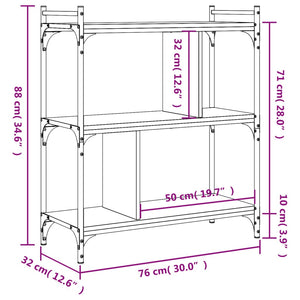 Bücherregal Räuchereiche, 3 Böden, 76x88 cm