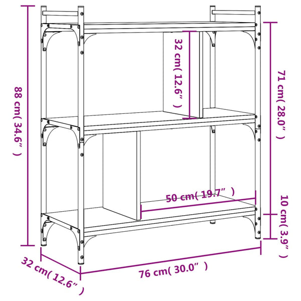 Bücherregal Räuchereiche, 3 Böden, 76x88 cm