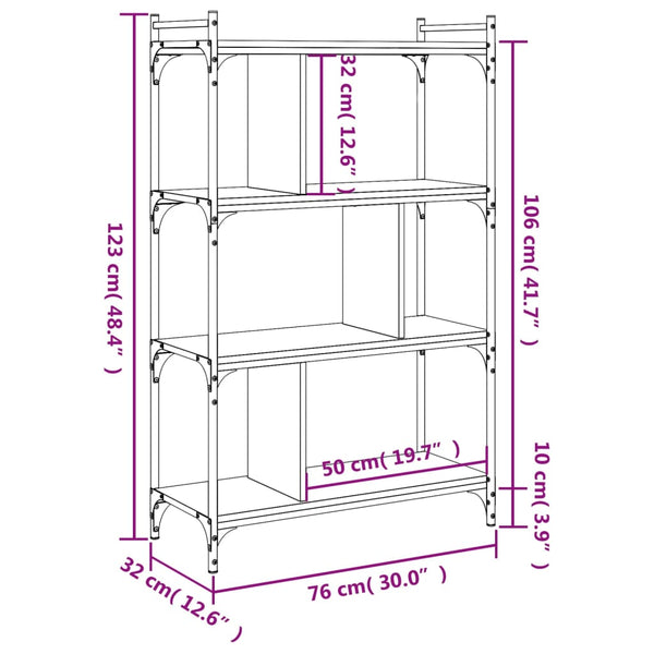 Bücherregal Grau Sonoma 76x32x123 cm