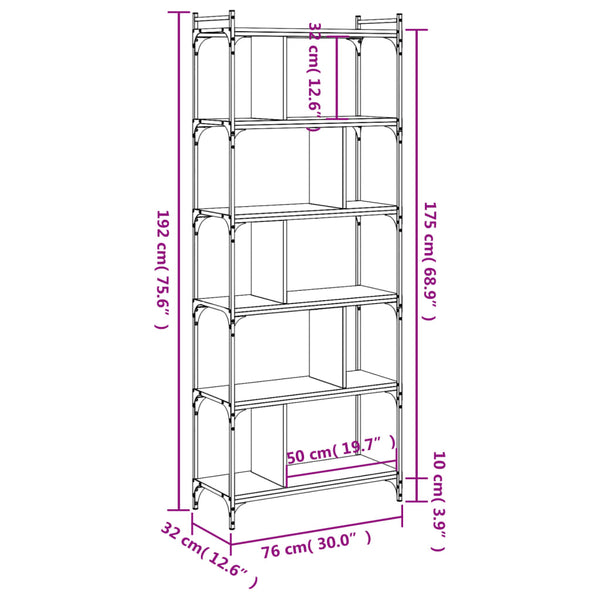 Bücherregal Grau Sonoma 76x32x192 cm