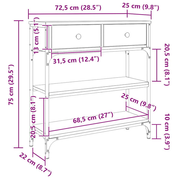 Konsolentisch Grau Sonoma 72,5x25x75 cm