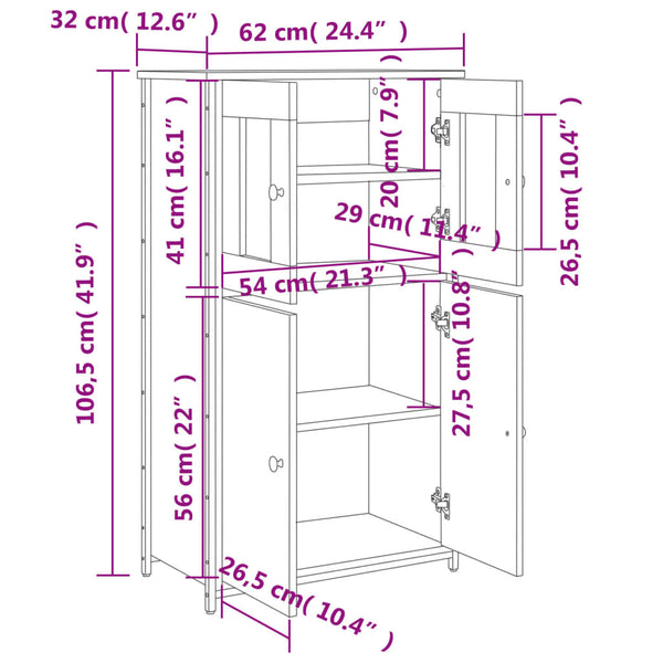 Highboard Grau Sonoma 62x32x106,5 cm