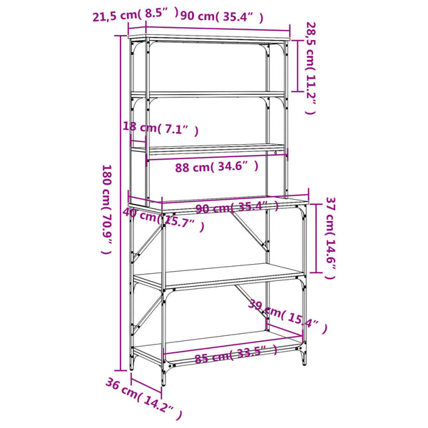 Bäckerregal Grau Sonoma 90x40x180 cm