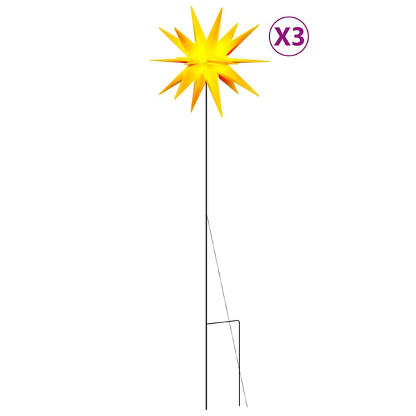 LED Weihnachtssterne mit Erdspießen Gelb 3er-Set