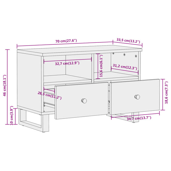 Meuble TV vidaXL marron et noir 70x33,5x46 cm bois de manguier massif