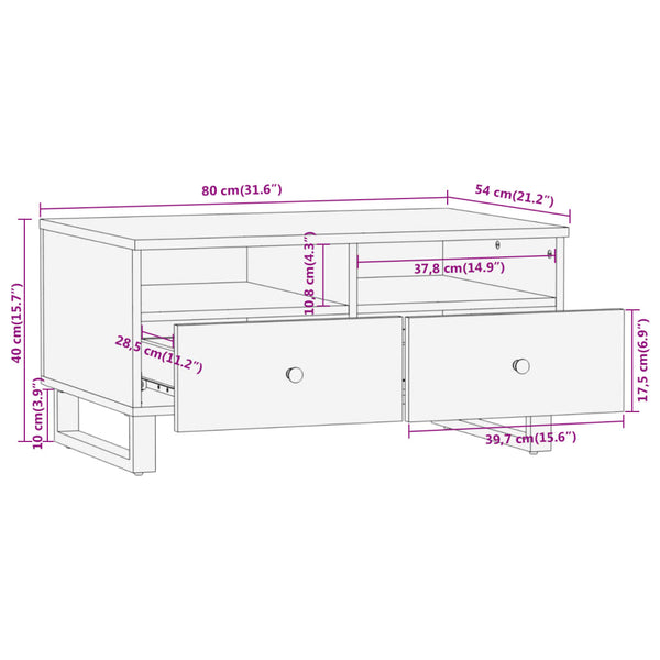 Couchtisch Massivholz Mango Braun Schwarz 80 cm