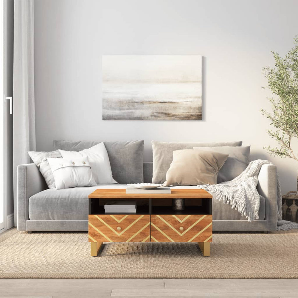 vidaXL Table basse marron et noir 80x54x40 cm en manguier massif