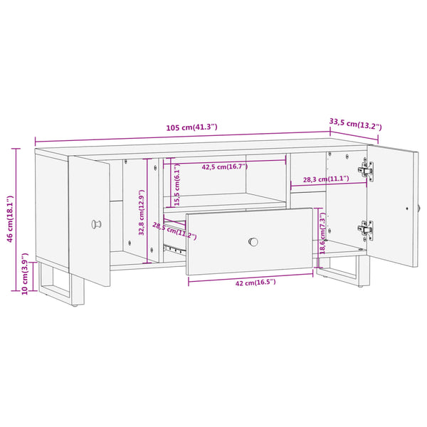 TV-Schrank Mango Massivholz 105cm Braun/Schwarz