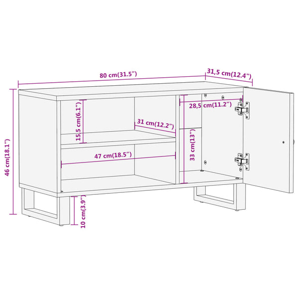 vidaXL Meuble TV marron et noir 80x31,5x46 cm Bois de manguier massif
