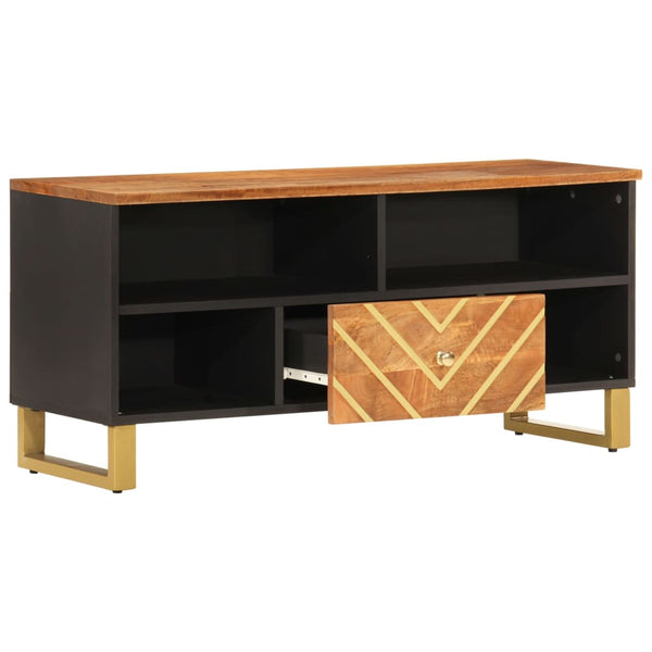 vidaXL Meuble TV marron et noir 100x33,5x46 cm bois de manguier massif