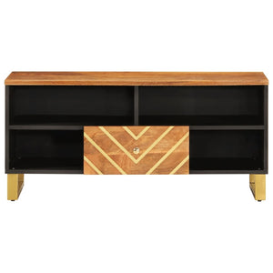 vidaXL Meuble TV marron et noir 100x33,5x46 cm bois de manguier massif