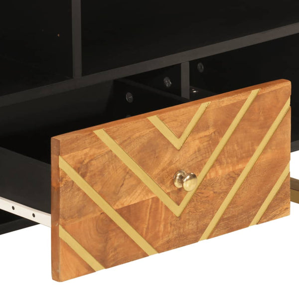 vidaXL Meuble TV marron et noir 100x33,5x46 cm bois de manguier massif