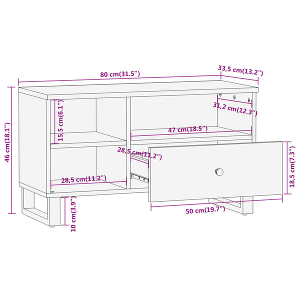 vidaXL Meuble TV marron et noir 80x33,5x46 cm Bois de manguier massif