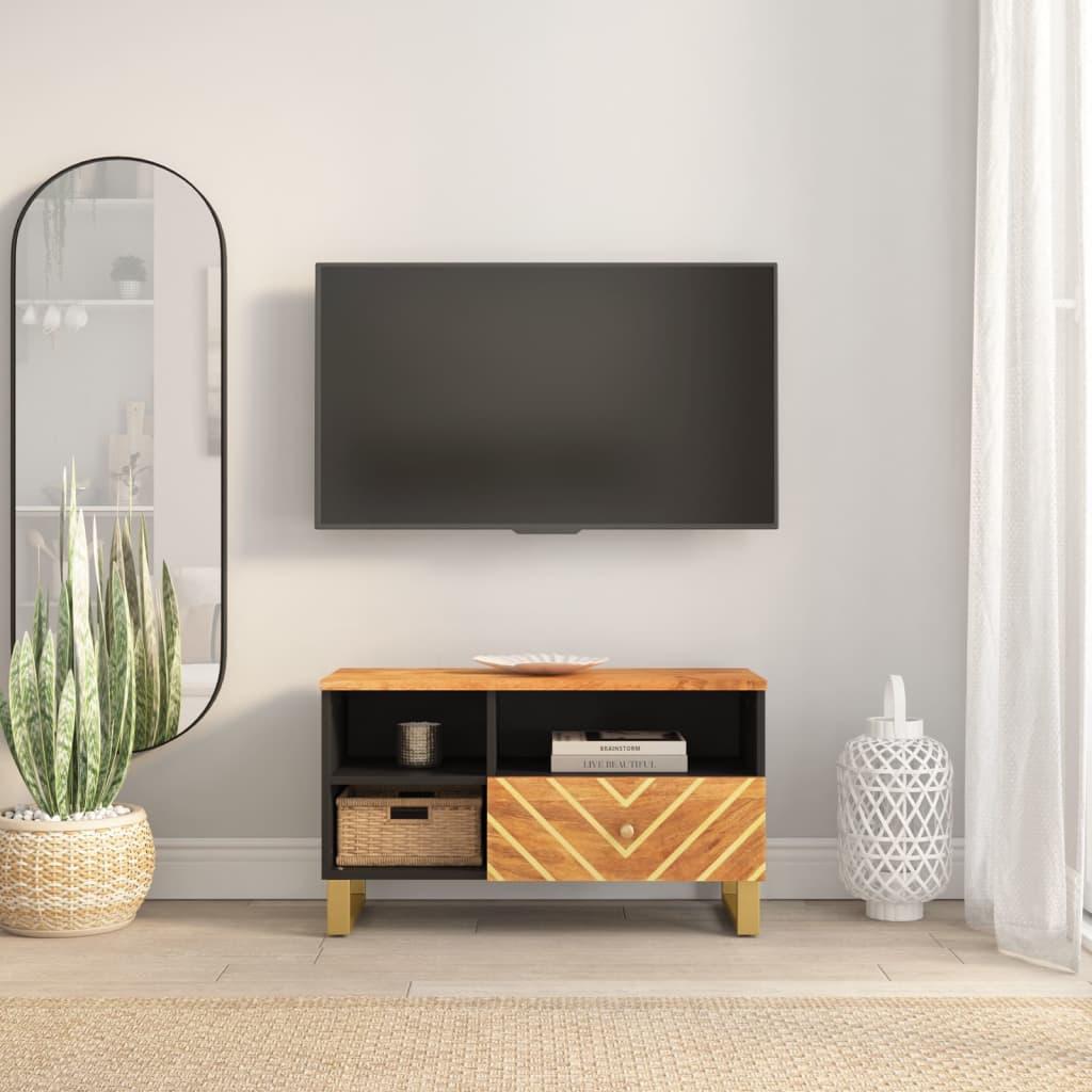 vidaXL Meuble TV marron et noir 80x33,5x46 cm Bois de manguier massif