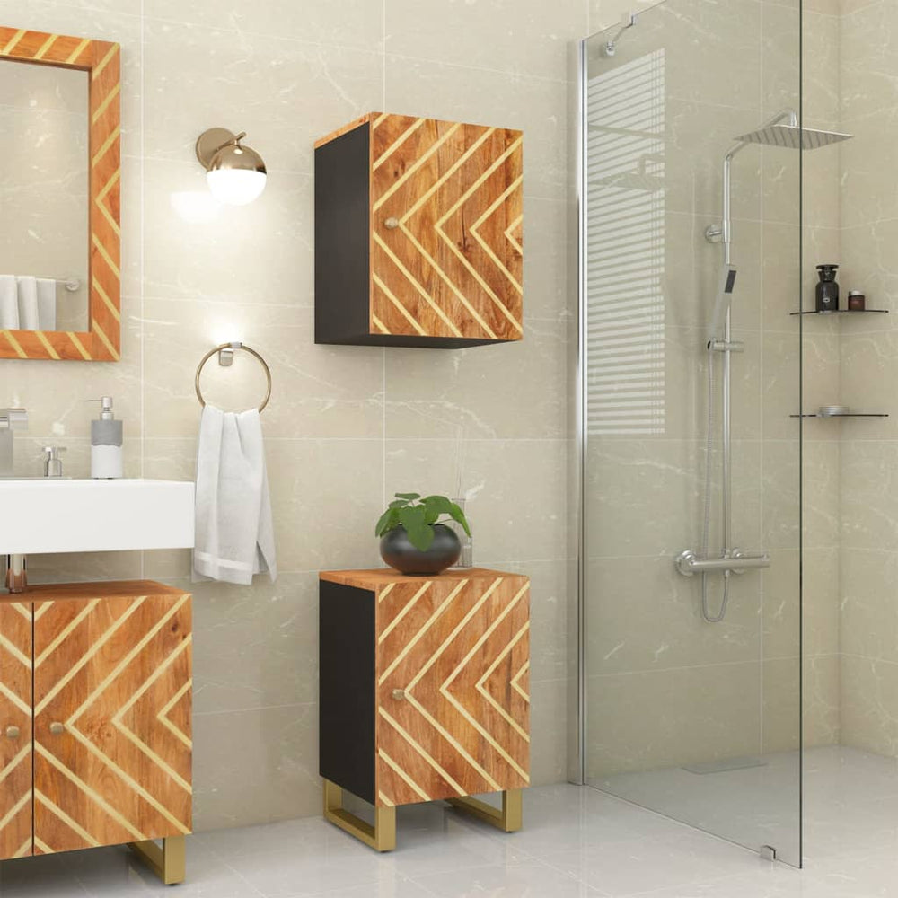 Badschrank Mango Massivholz Braun Schwarz