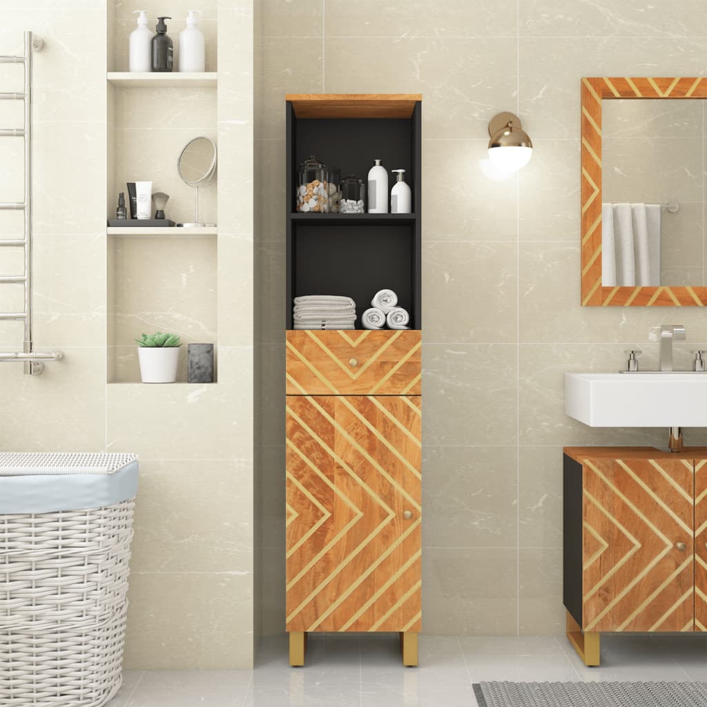 Badschrank Mango Massivholz Braun/Schwarz