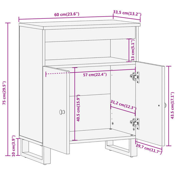 Beistellschrank Mango Massivholz 60x33,5x75cm