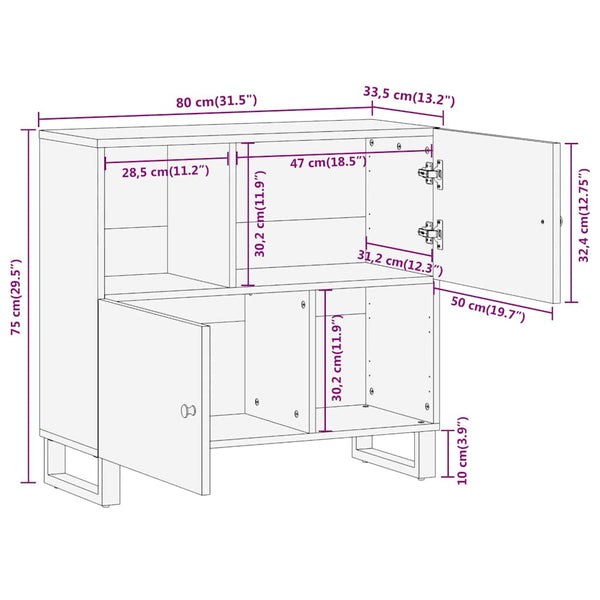 Beistellschrank Mango Massivholz 80 cm