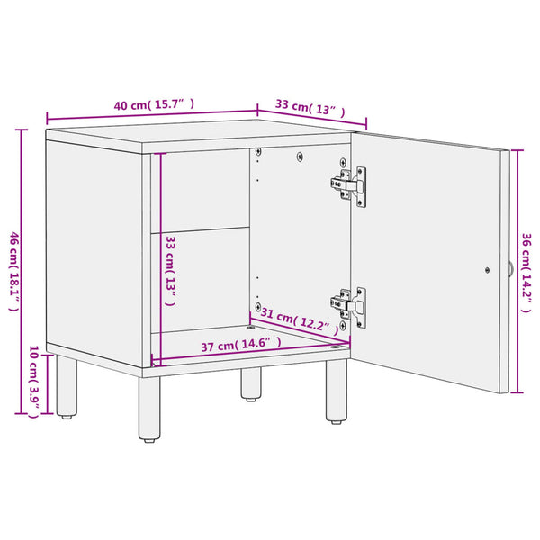 Schwarzer Nachttisch Mango Massivholz 40x33x46 cm