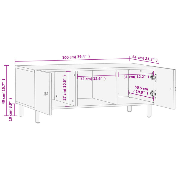 Schwarzer Couchtisch Mango Massivholz 100x54 cm