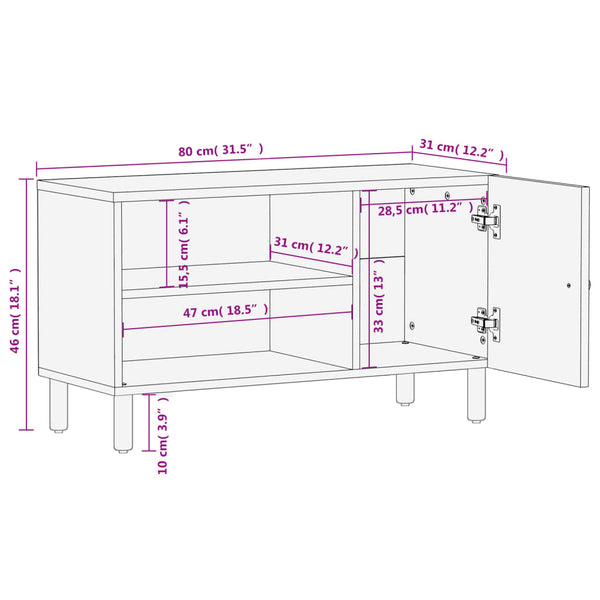 Schwarzer TV-Schrank Mango Massivholz 80 cm