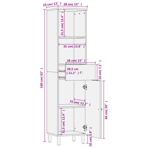 Schwarzer Badschrank Mango Massivholz 38x160 cm
