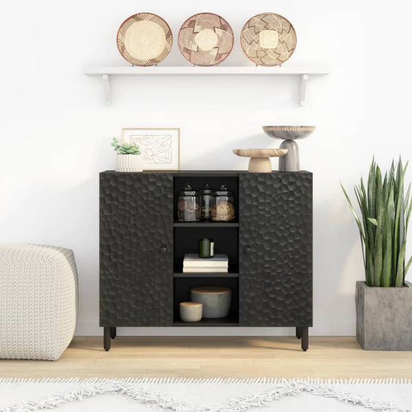 Schwarzer Beistellschrank Mango Massivholz 90 cm